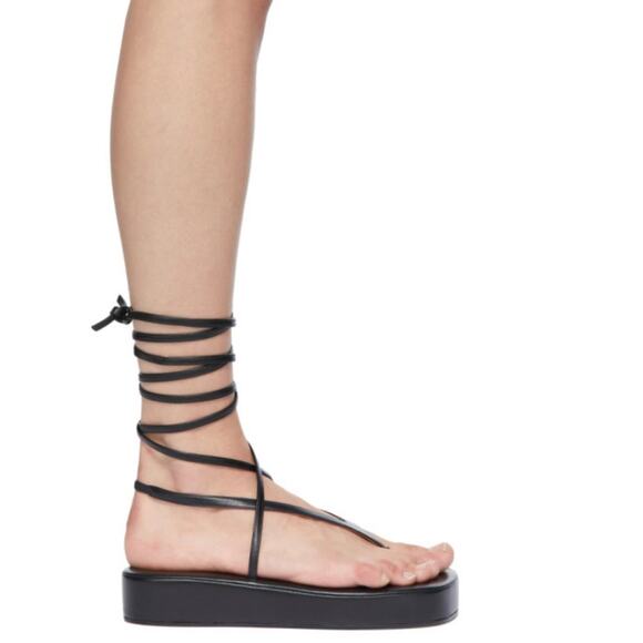 Amina Muaddi Jamie Lambskin Leather Lace Up Flatforms Platform 10 Black 41 - Picture 3 of 13